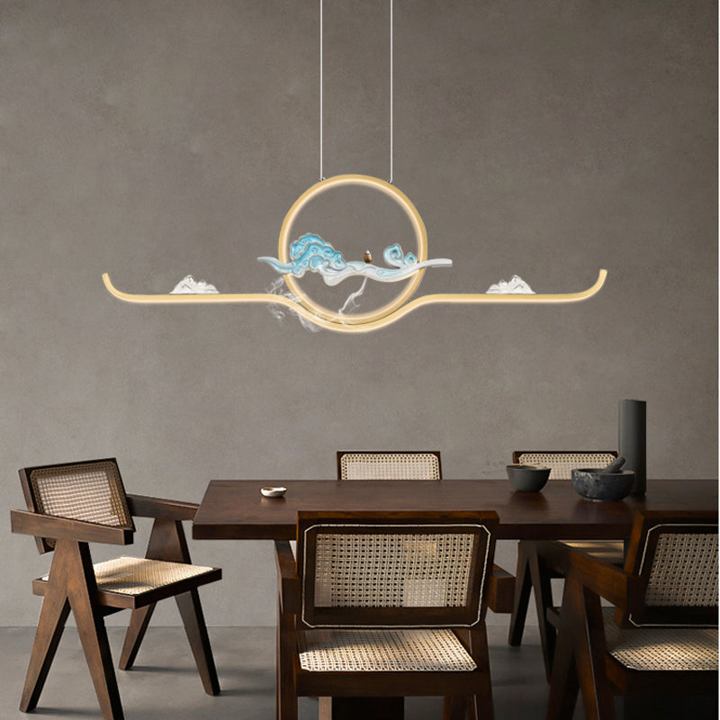 Linear Shape Island Lights Contemporary Style Metal 2 Light Pendant Lighting Fixtures