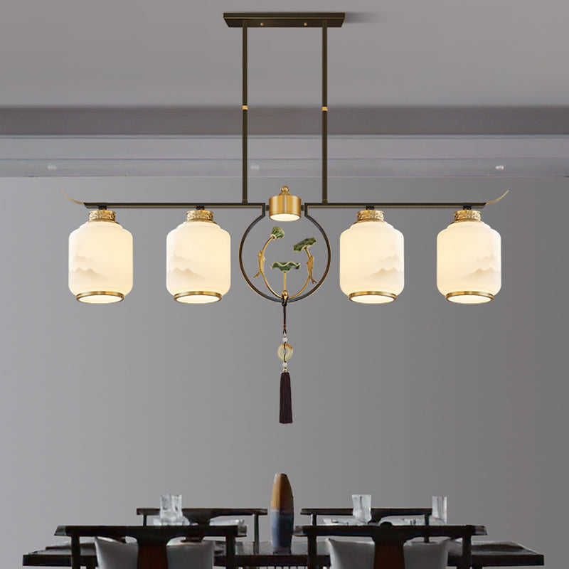 Cilindro de iluminación de la isla de cocina contemporánea Luces de isla colgantes con sombra de vidrio blanco