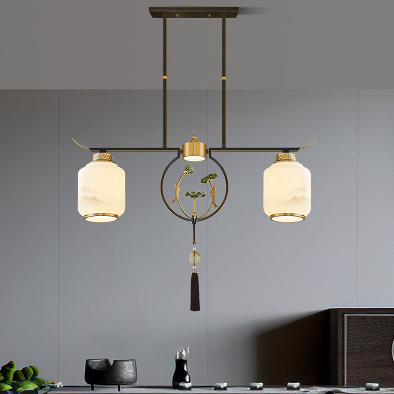 Cilindro de iluminación de la isla de cocina contemporánea Luces de isla colgantes con sombra de vidrio blanco