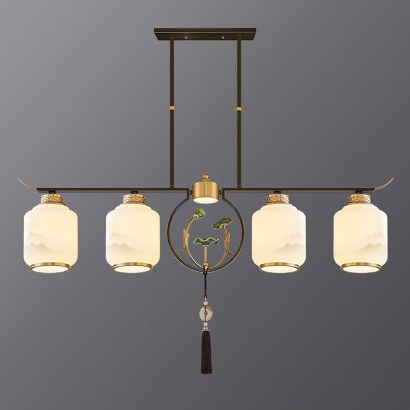 Cilindro de iluminación de la isla de cocina contemporánea Luces de isla colgantes con sombra de vidrio blanco