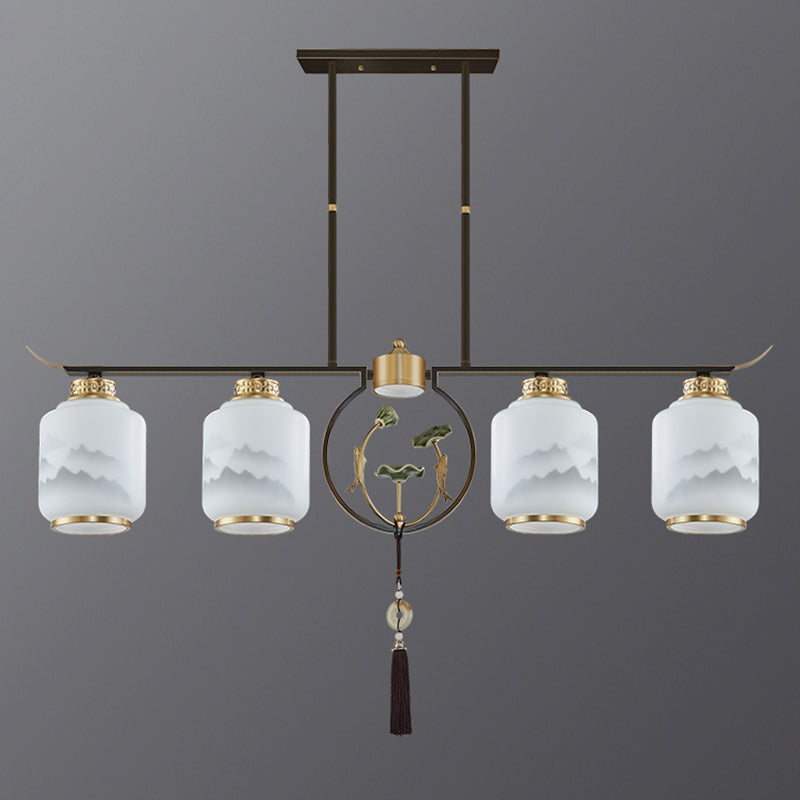 Cilindro de iluminación de la isla de cocina contemporánea Luces de isla colgantes con sombra de vidrio blanco