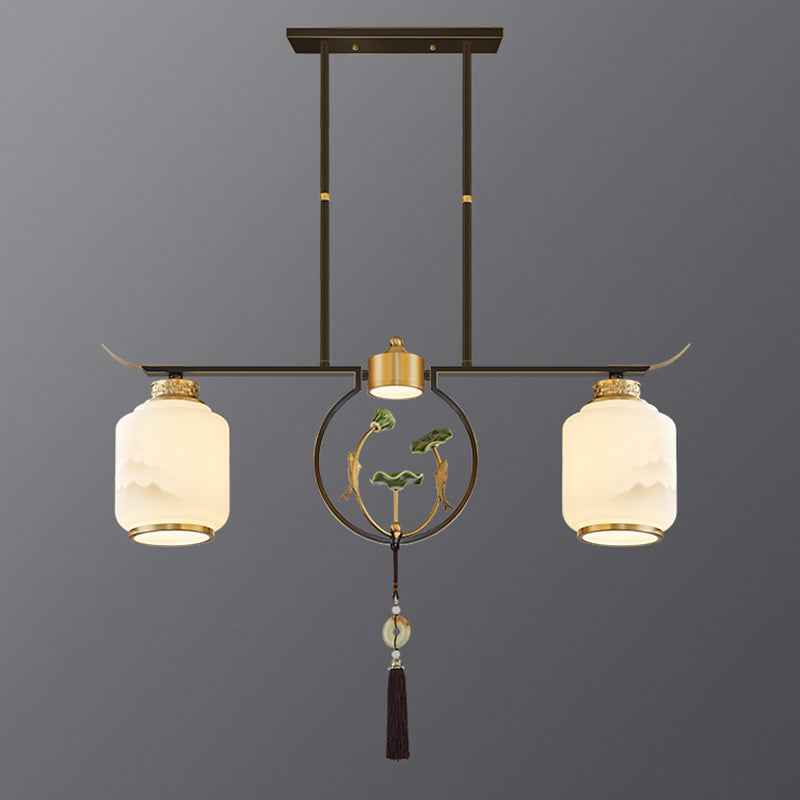 Cilindro de iluminación de la isla de cocina contemporánea Luces de isla colgantes con sombra de vidrio blanco