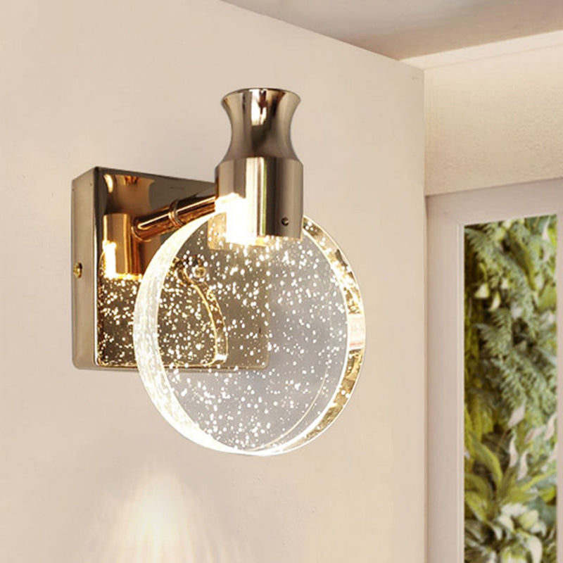 Crystal Round Vanity Wall Sconce Modern Style 1 Light Vanity Lighting Fixtures