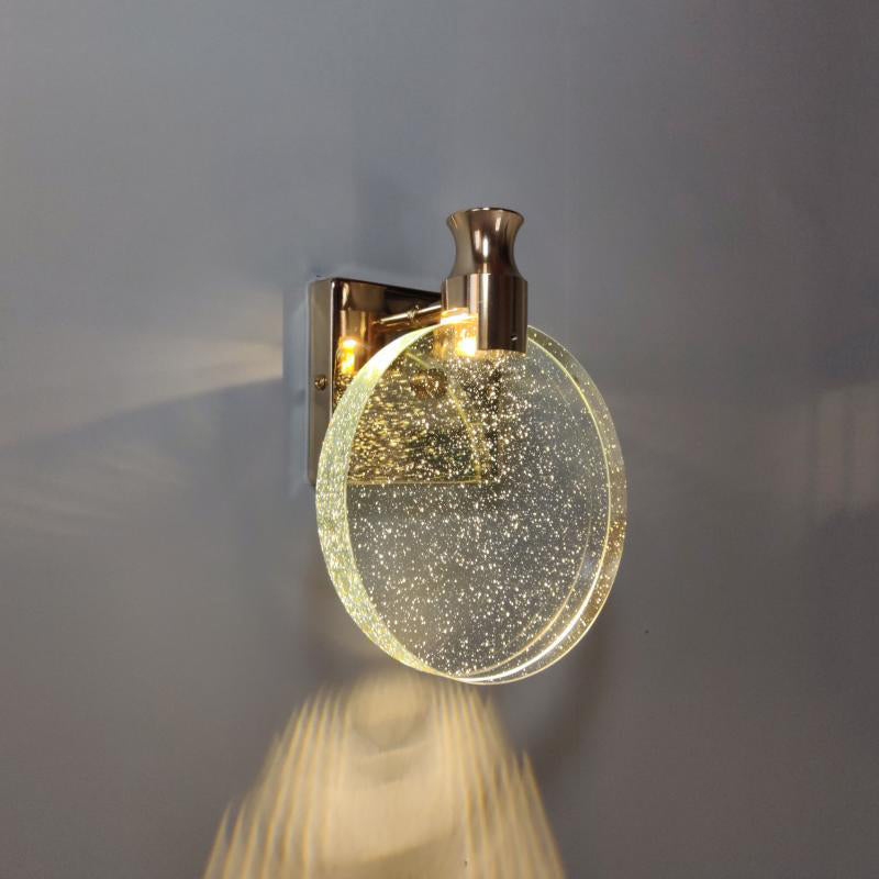 Crystal Round Vanity Wall Sconce Modern Style 1 Light Vanity Lighting Fixtures