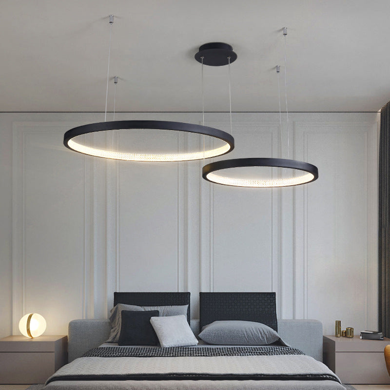 Round Shape Hanging Lamp Fixture Modern Style Pendant Lamp in Black for Living Room
