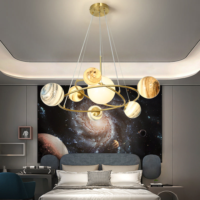 Multi Light Glass Sphere Chandelier Light Gold Pendant Light for Living Room