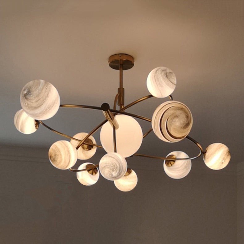 Multi Light Glass Sphere Chandelier Light Gold Pendant Light for Living Room