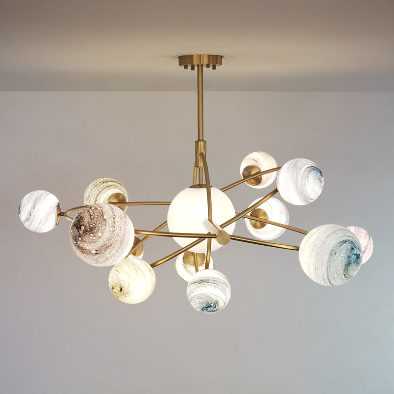 Multi Light Glass Sphere Chandelier Light Gold Pendant Light for Living Room