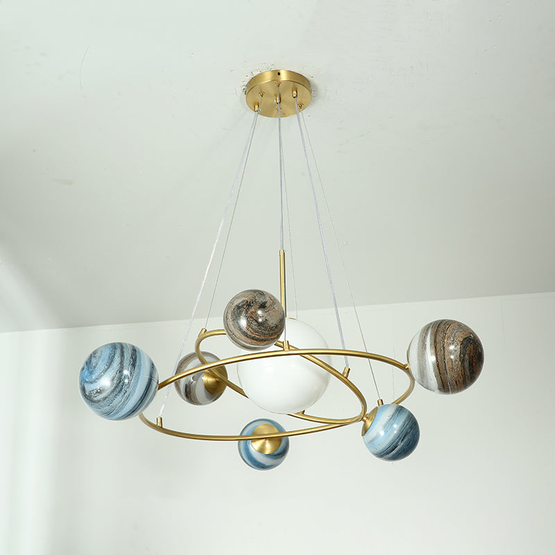 Multi Light Glass Sphere Chandelier Light Gold Pendant Light for Living Room