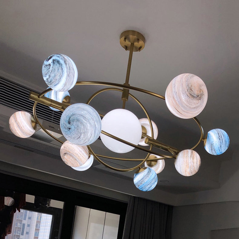 Multi Light Glass Sphere Chandelier Light Gold Pendant Light for Living Room