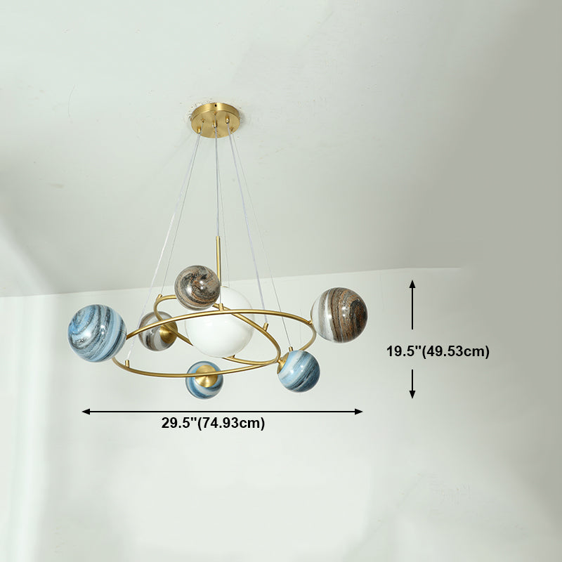 Multi Light Glass Sphere Chandelier Light Gold Pendant Light for Living Room