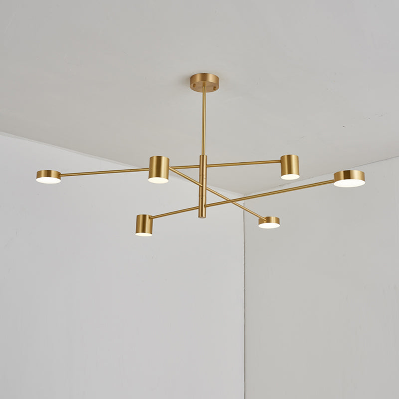 Luci del lampadario in metallo a forma di cilindro moderni apparecchi di illuminazione lampadario in oro