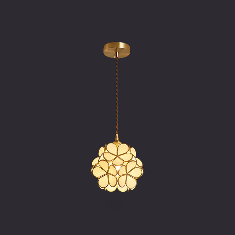 Petal Glass Ceiling Light Fixture 1-Light Vintage Pendant Light for Bedroom
