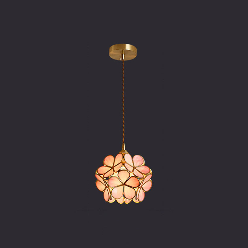 Petal Glass Ceiling Light Fixture 1-Light Vintage Pendant Light for Bedroom