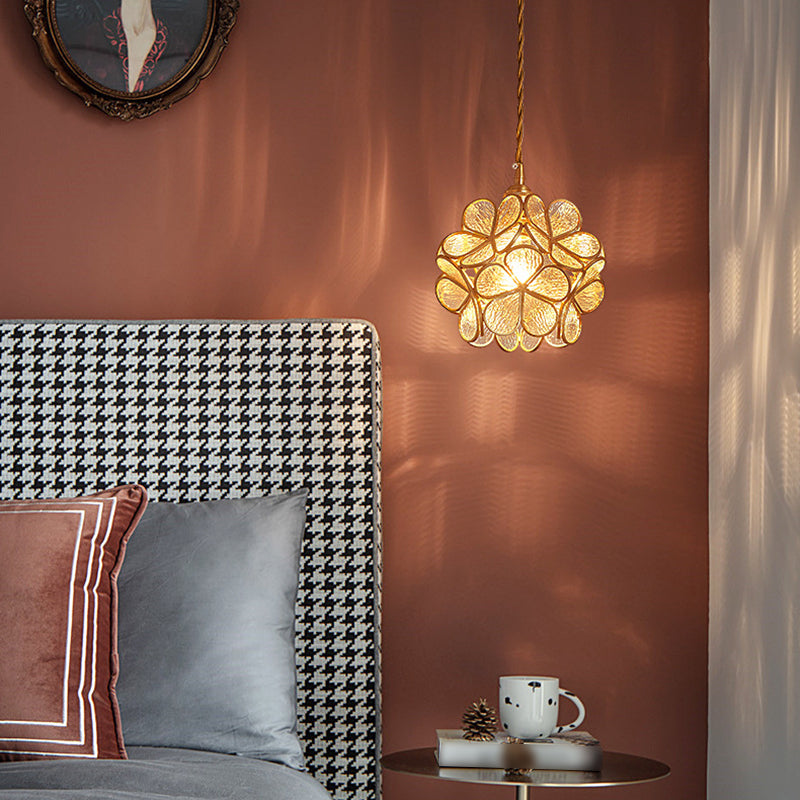 Petal Glass Ceiling Light Fixture 1-Light Vintage Pendant Light for Bedroom