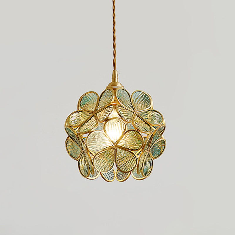 Petal Glass Ceiling Light Fixture 1-Light Vintage Pendant Light for Bedroom