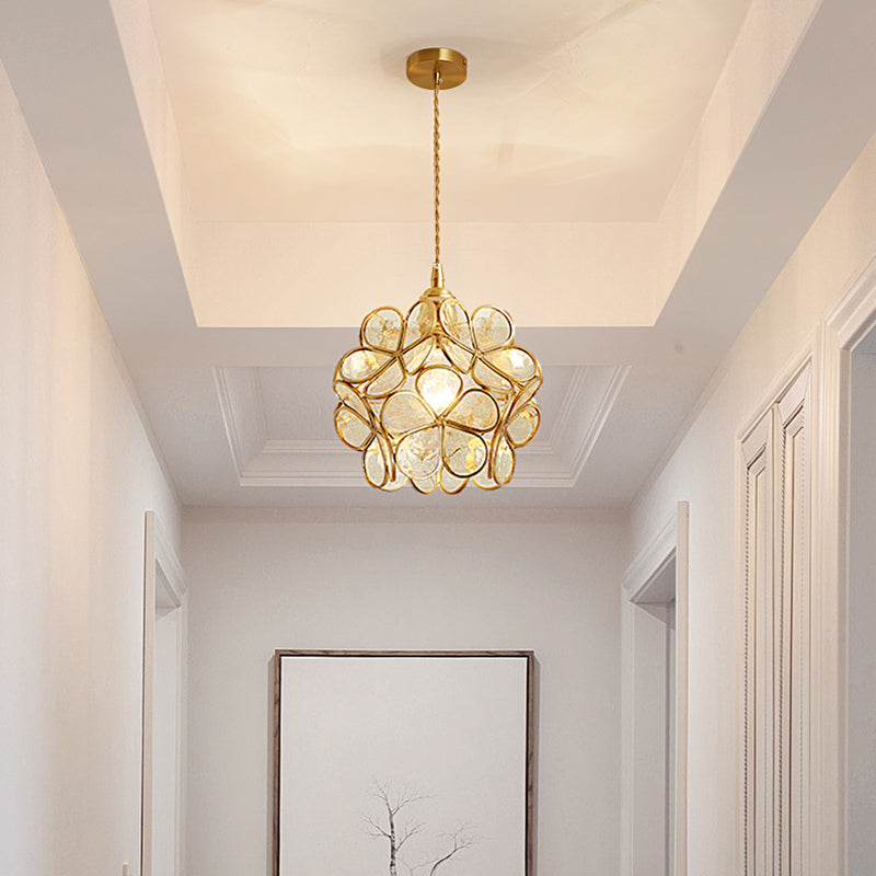 Petal Glass Ceiling Light Fixture 1-Light Vintage Pendant Light for Bedroom