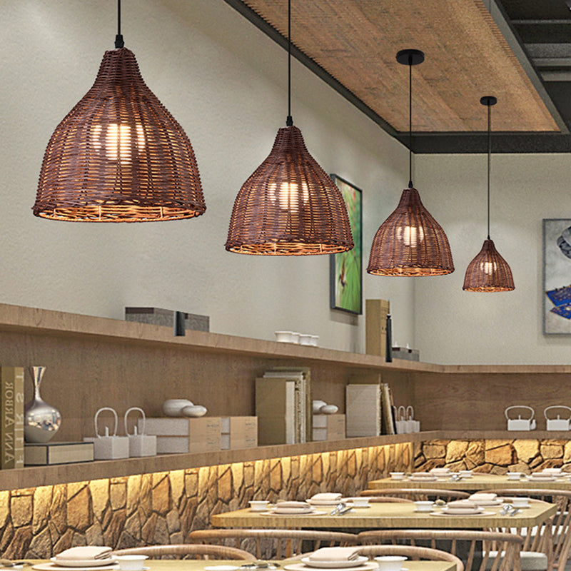 Rattan Shape Hanging Light Modern Minimalist Pendent Lighting Fixture for Dining Room