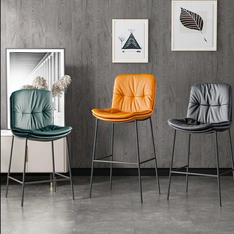 Contemporary Metal Leather Bar Stools Indoor Barstool with Cushion and Low Back