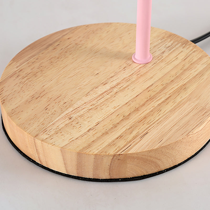Lámpara de mesa de metal de macarrón de metal lámpara de noche de dormitorio con base de madera