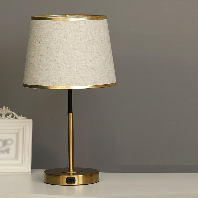 Gold Metal Table Light Modern 1-Light Bedroom Nightstand Lamp with Bucket Fabric Shade