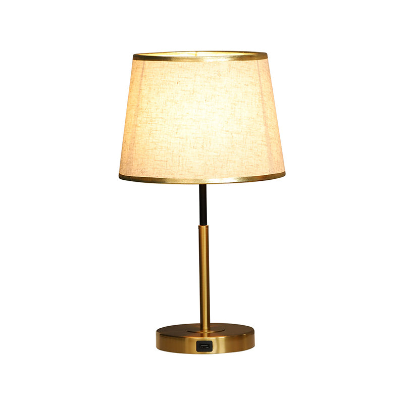 Gold Metal Table Light Modern 1-Light Bedroom Nightstand Lamp with Bucket Fabric Shade