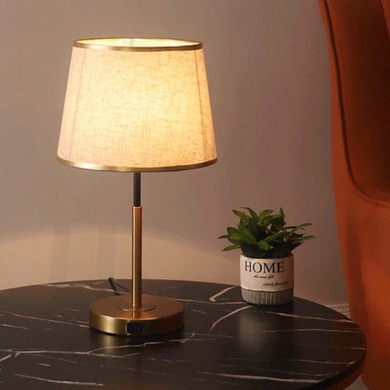 Gold Metal Table Light Modern 1-Light Bedroom Nightstand Lamp with Bucket Fabric Shade