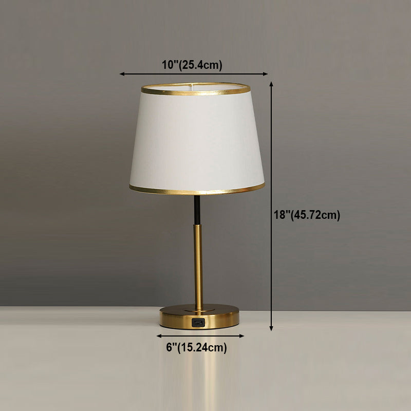 Gold Metal Table Light Modern 1-Light Bedroom Nightstand Lamp with Bucket Fabric Shade