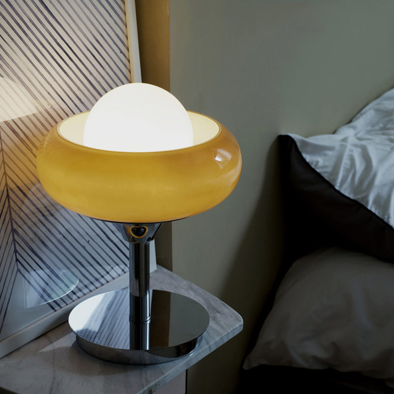 Lámpara de mesa de tarta de huevo moderna Lámpara de noche de noche de 1 altura con sombra de vidrio