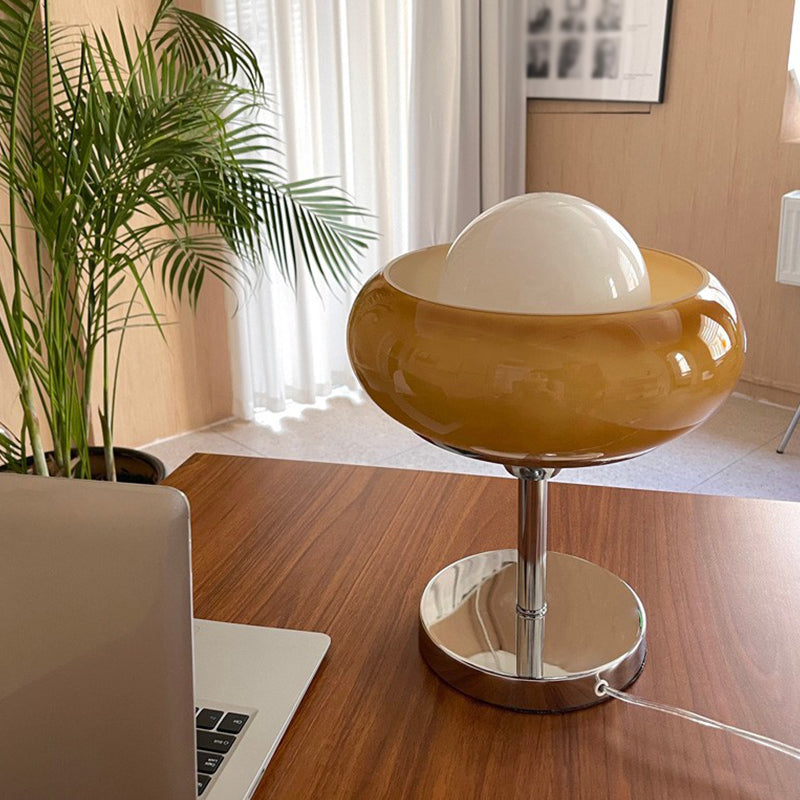 Lámpara de mesa de tarta de huevo moderna Lámpara de noche de noche de 1 altura con sombra de vidrio