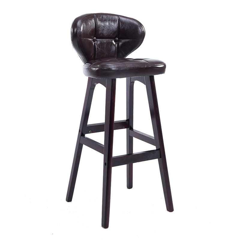 Modern Armless Backrest Counter Stool Wood Study Bar Stool with Leather Cushion and Pedal