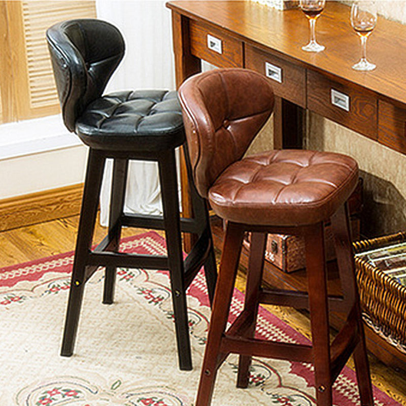 Modern Armless Backrest Counter Stool Wood Study Bar Stool with Leather Cushion and Pedal