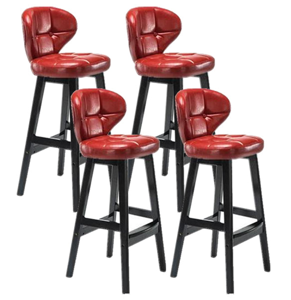 Modern Armless Backrest Counter Stool Wood Study Bar Stool with Leather Cushion and Pedal