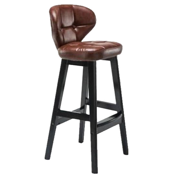 Modern Armless Backrest Counter Stool Wood Study Bar Stool with Leather Cushion and Pedal