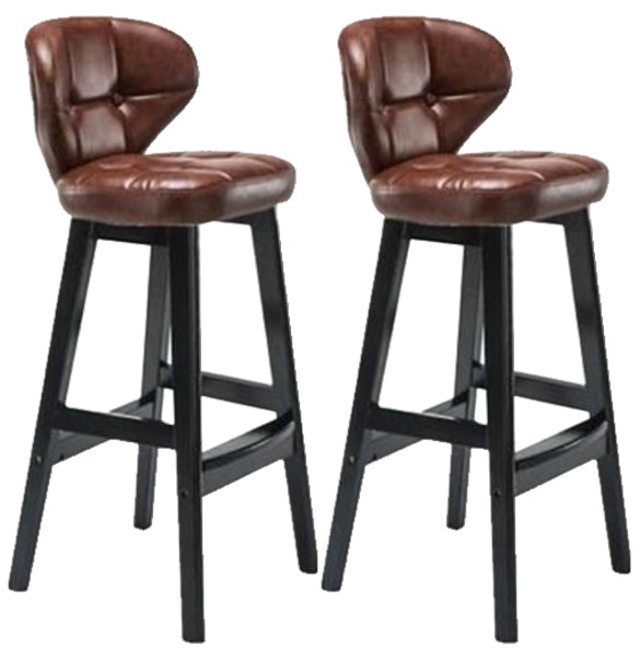 Modern Armless Backrest Counter Stool Wood Study Bar Stool with Leather Cushion and Pedal