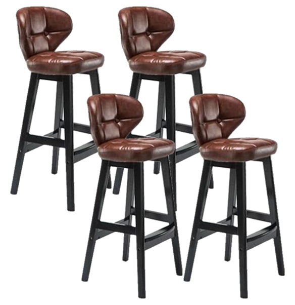 Modern Armless Backrest Counter Stool Wood Study Bar Stool with Leather Cushion and Pedal