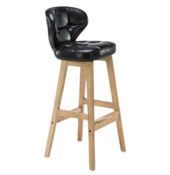 Modern Armless Backrest Counter Stool Wood Study Bar Stool with Leather Cushion and Pedal