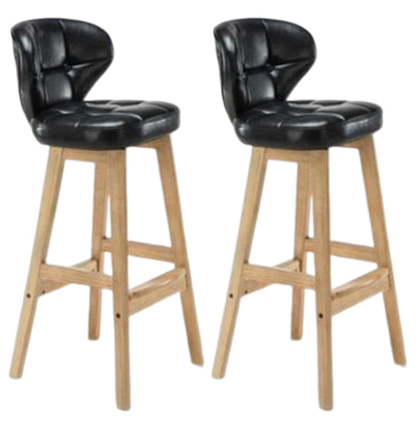 Modern Armless Backrest Counter Stool Wood Study Bar Stool with Leather Cushion and Pedal