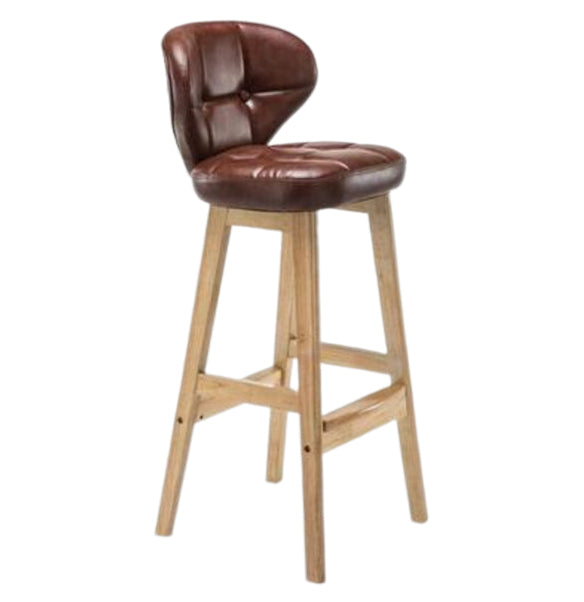 Modern Armless Backrest Counter Stool Wood Study Bar Stool with Leather Cushion and Pedal