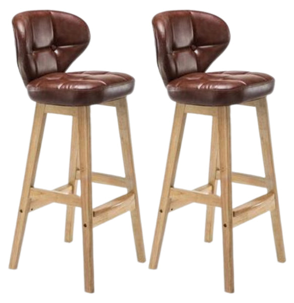 Modern Armless Backrest Counter Stool Wood Study Bar Stool with Leather Cushion and Pedal
