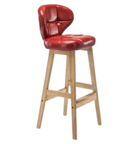 Modern Armless Backrest Counter Stool Wood Study Bar Stool with Leather Cushion and Pedal