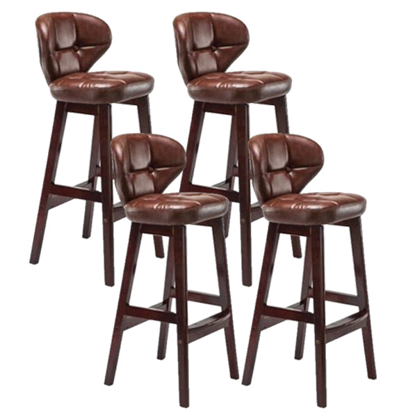 Modern Armless Backrest Counter Stool Wood Study Bar Stool with Leather Cushion and Pedal