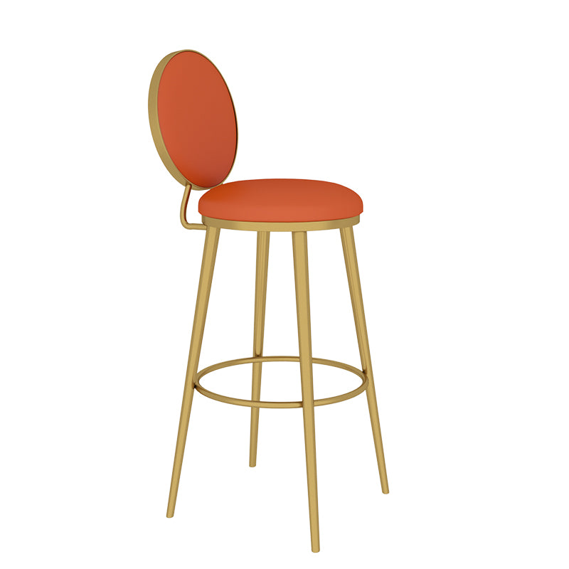 Glam Counter Bar Stool Backrest Leather Bar Stool with Footrest, Iron Base