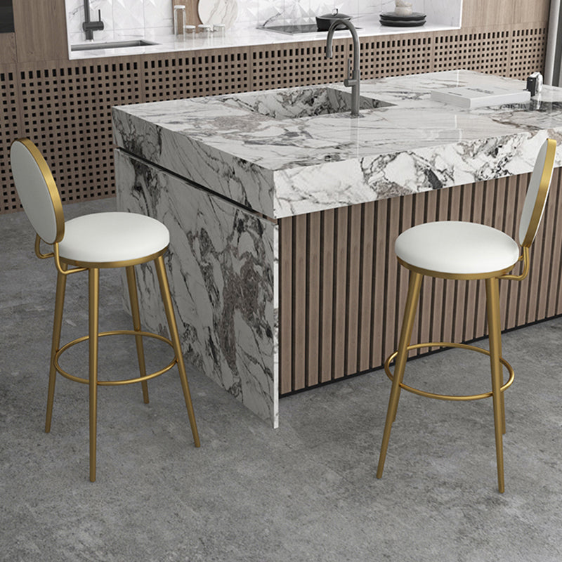 Glam Counter Bar Stool Backrest Leather Bar Stool with Footrest, Iron Base