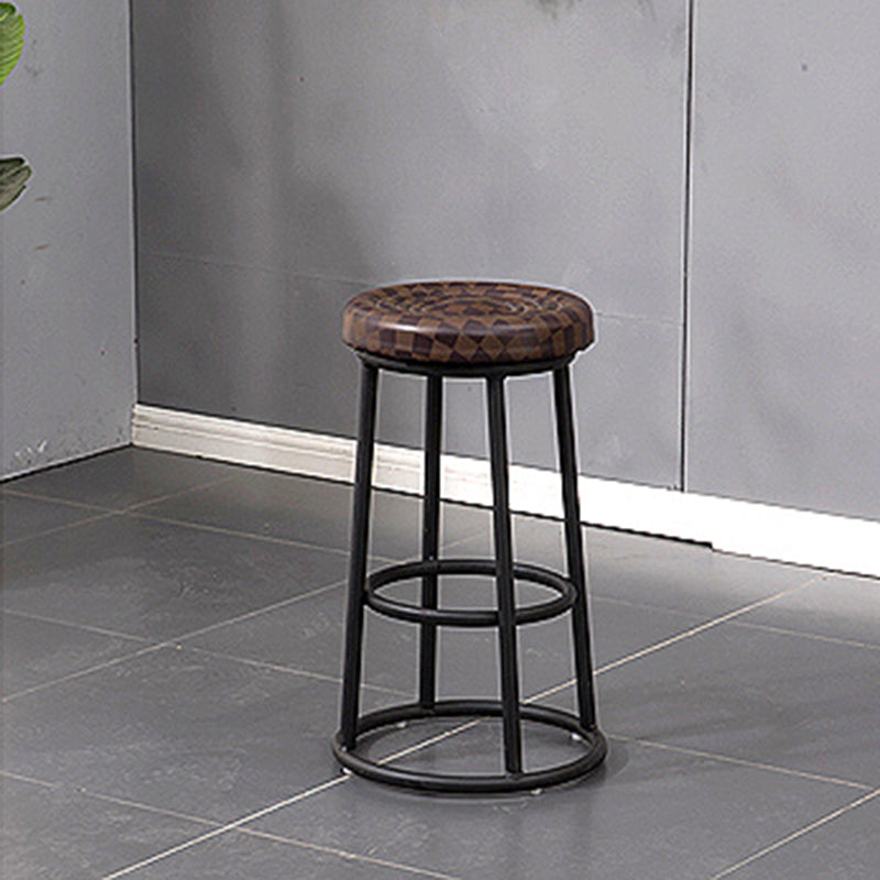 Modern Round Bar Stool Footrest Backless Counter and Bar Stool with Iron Legs