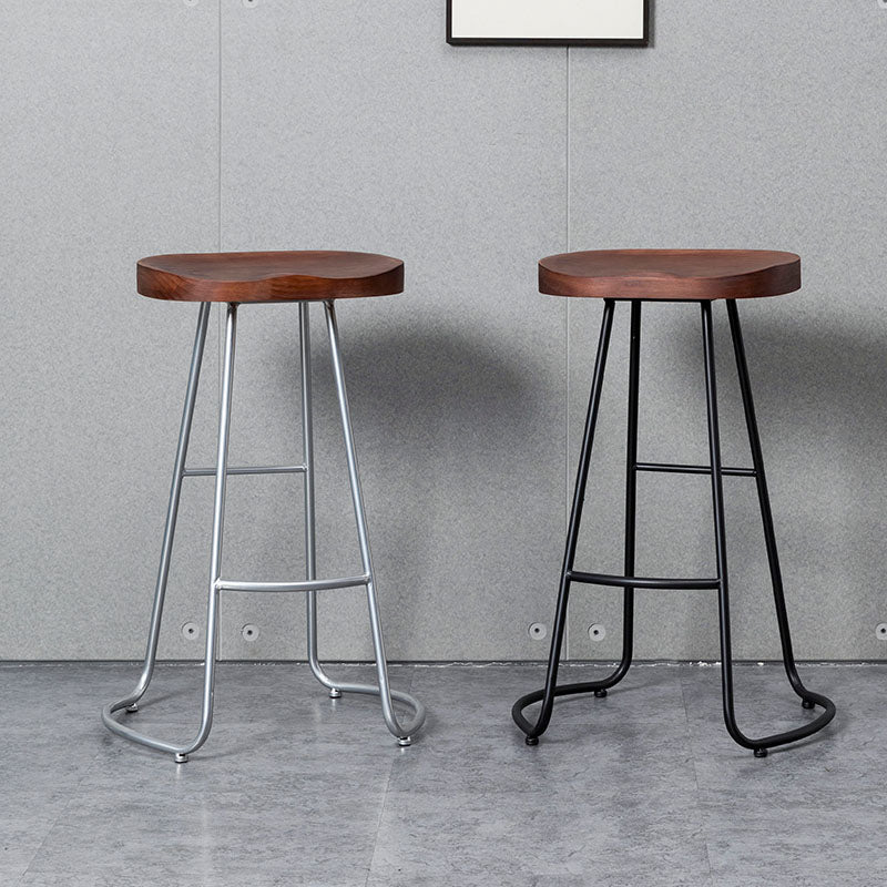 Modern Style Iron Bar Stool with Footrest Dining Room Solid Wood Bar Stool 30 Inches