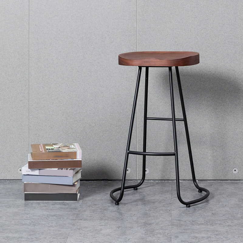 Modern Style Iron Bar Stool with Footrest Dining Room Solid Wood Bar Stool 30 Inches