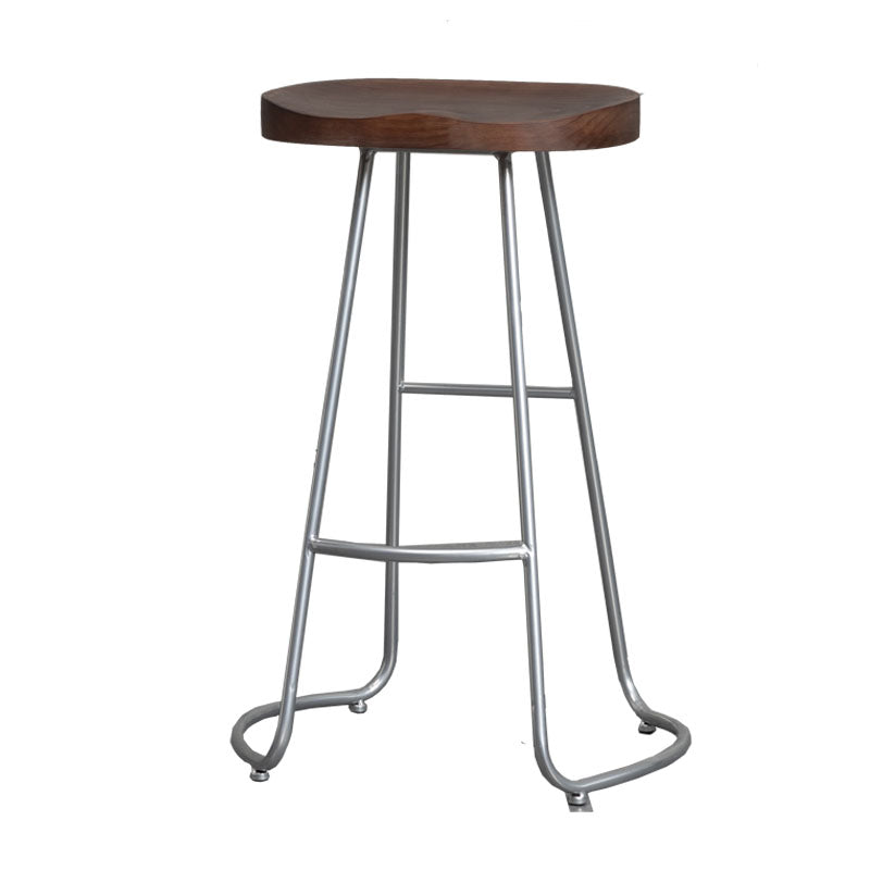Modern Style Iron Bar Stool with Footrest Dining Room Solid Wood Bar Stool 30 Inches