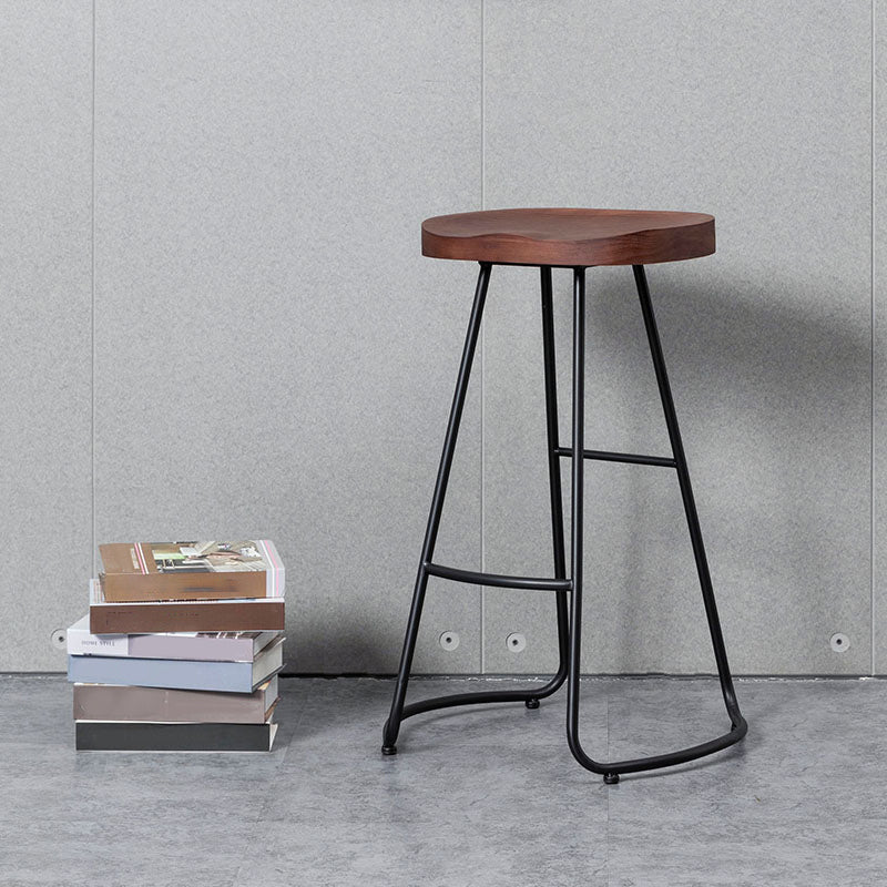 Modern Style Iron Bar Stool with Footrest Dining Room Solid Wood Bar Stool 30 Inches