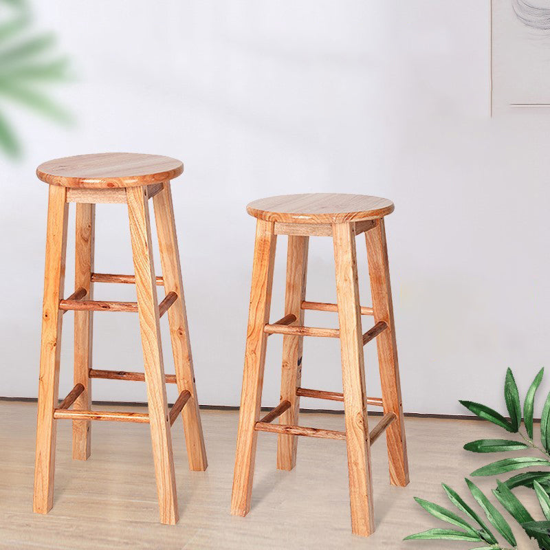 Moderner Barhocker aus massivem Holz mit Fußstütze, runder Milchteeladen-Barhocker, 32 Zoll